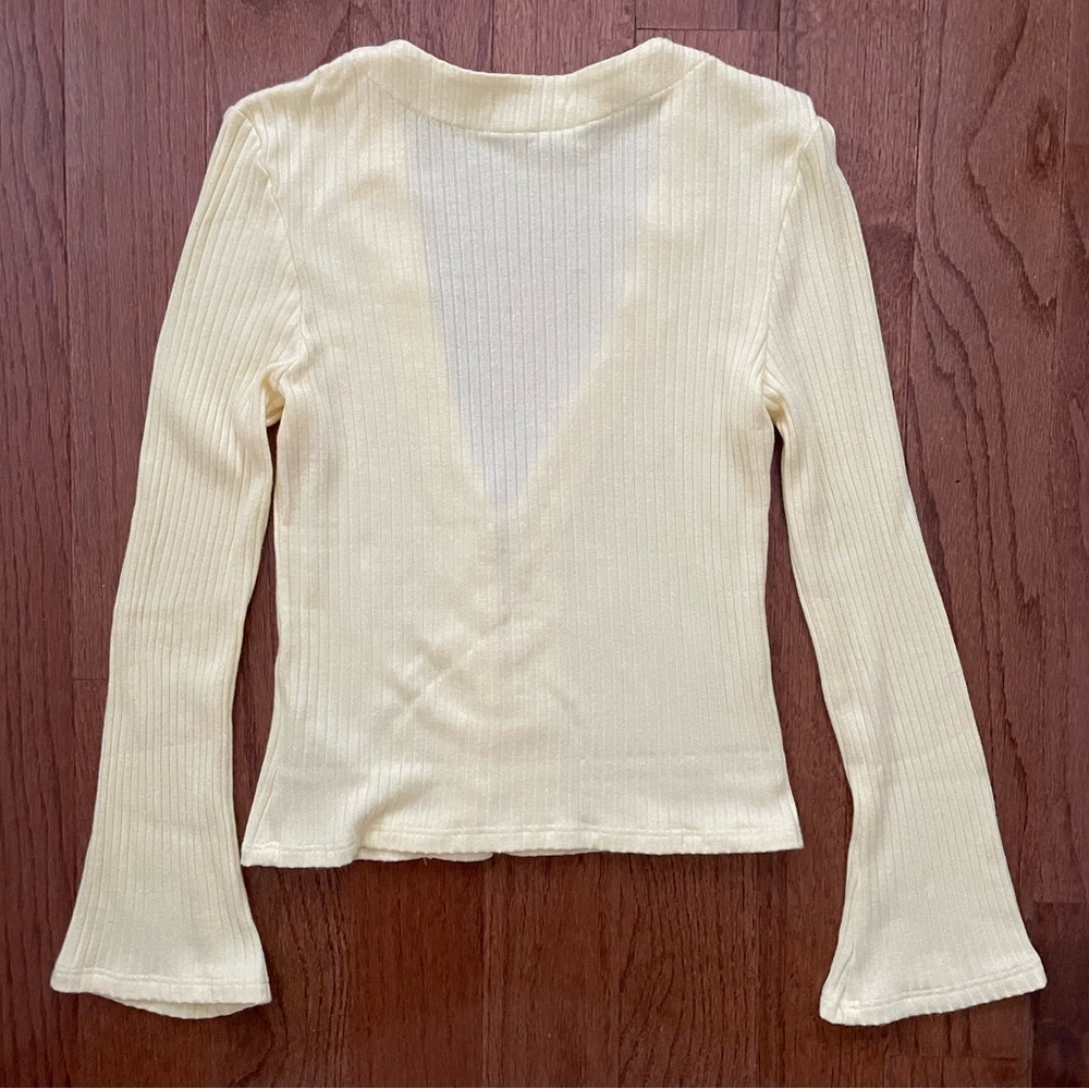 Reformation Light Yellow Ribbed Button-Up Crop Top - Picture 3 of 7